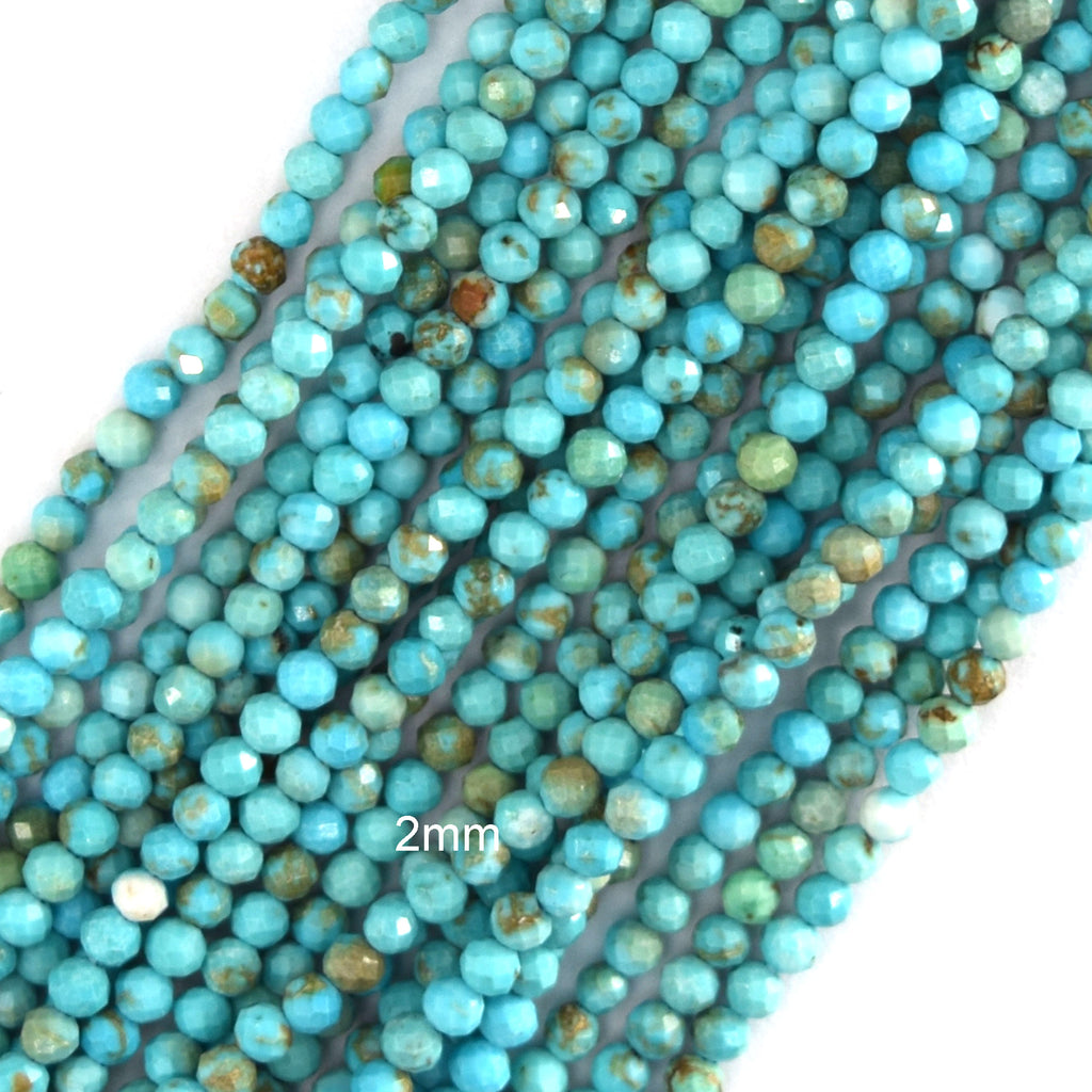 Faceted Blue Turquoise Round Beads 15.5" 2mm 4mm 6mm 8mm 10mm S2 Brown Matrix - Eagle Beadz