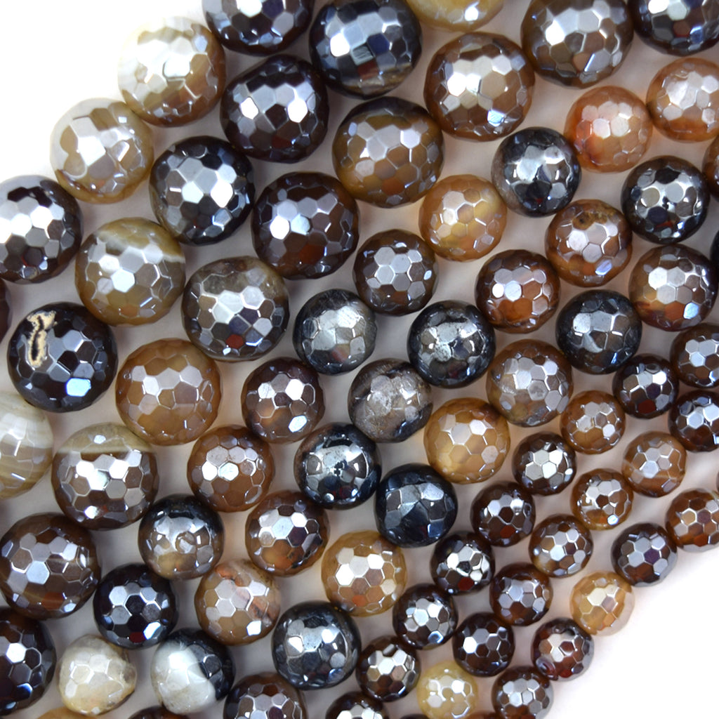 Mystic Titanium Faceted Brown Agate Round Beads 15" Strand 6mm 8mm 10mm