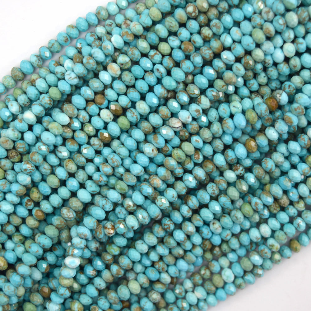 3x4mm faceted brown matrix blue turquoise rondelle button beads 15.5" strand