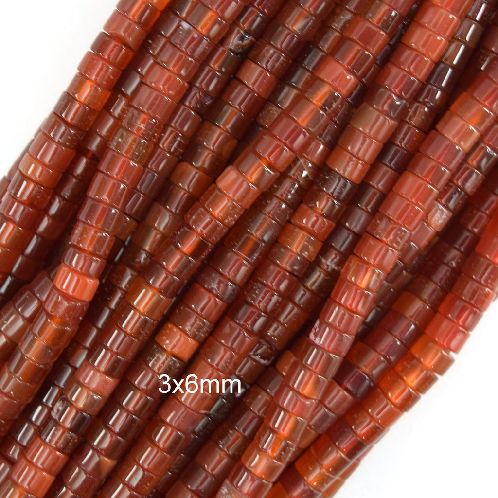 Red Carnelian Heishi Disc Beads Gemstone 15.5" Strand 2x4mm 3x6mm - Eagle Beadz