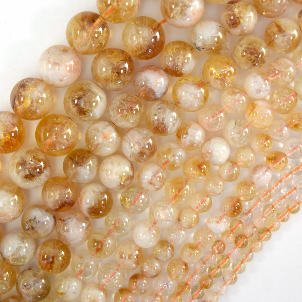 A grade Natural Yellow Citrine Round Beads 15" Strand 4mm 6mm 8mm 10mm 12mm S1 - Eagle Beadz