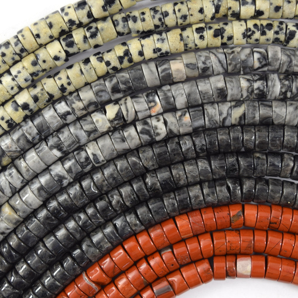 3x6mm Natural Heishi Disc Beads 15" Strand Labradorite Map Red Jasper Dalmatian