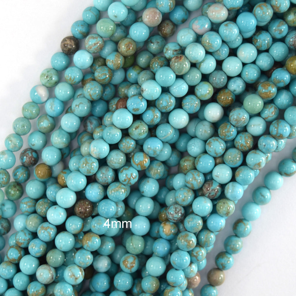 Blue Turquoise Round Beads 15.5" Strand 2mm 4mm 6mm 8mm 10mm 12mm Brown Matrix - Eagle Beadz