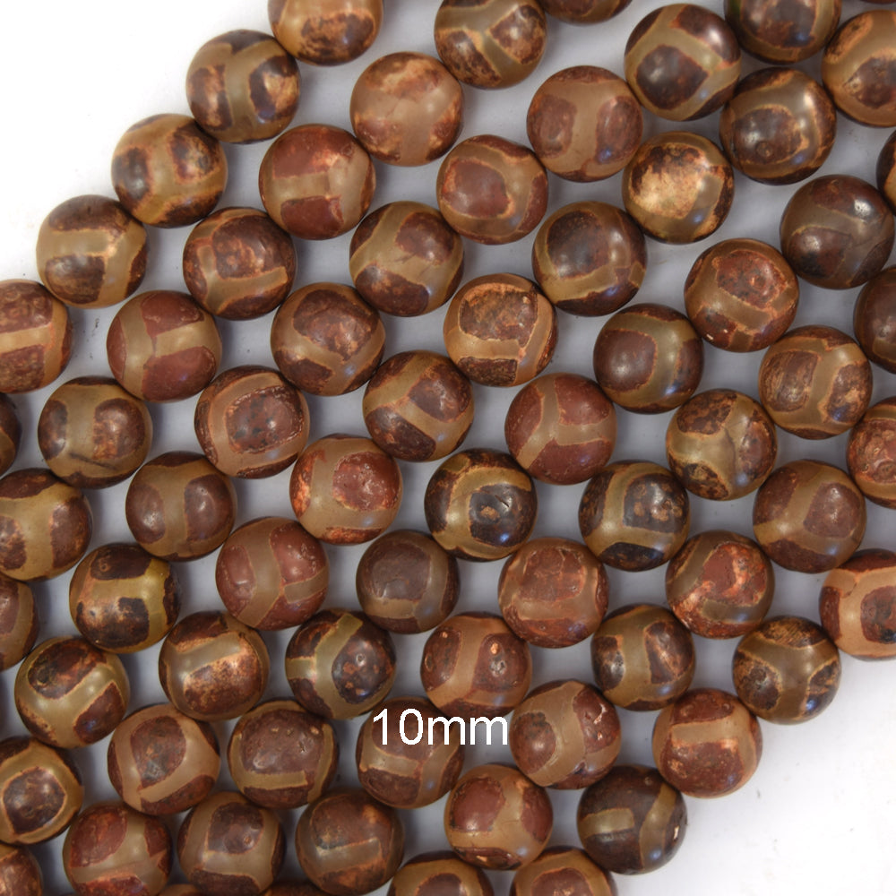 Matte Brown Tibetan DZI Agate Round Beads 14" Strand 6mm 8mm 10mm 12mm Football