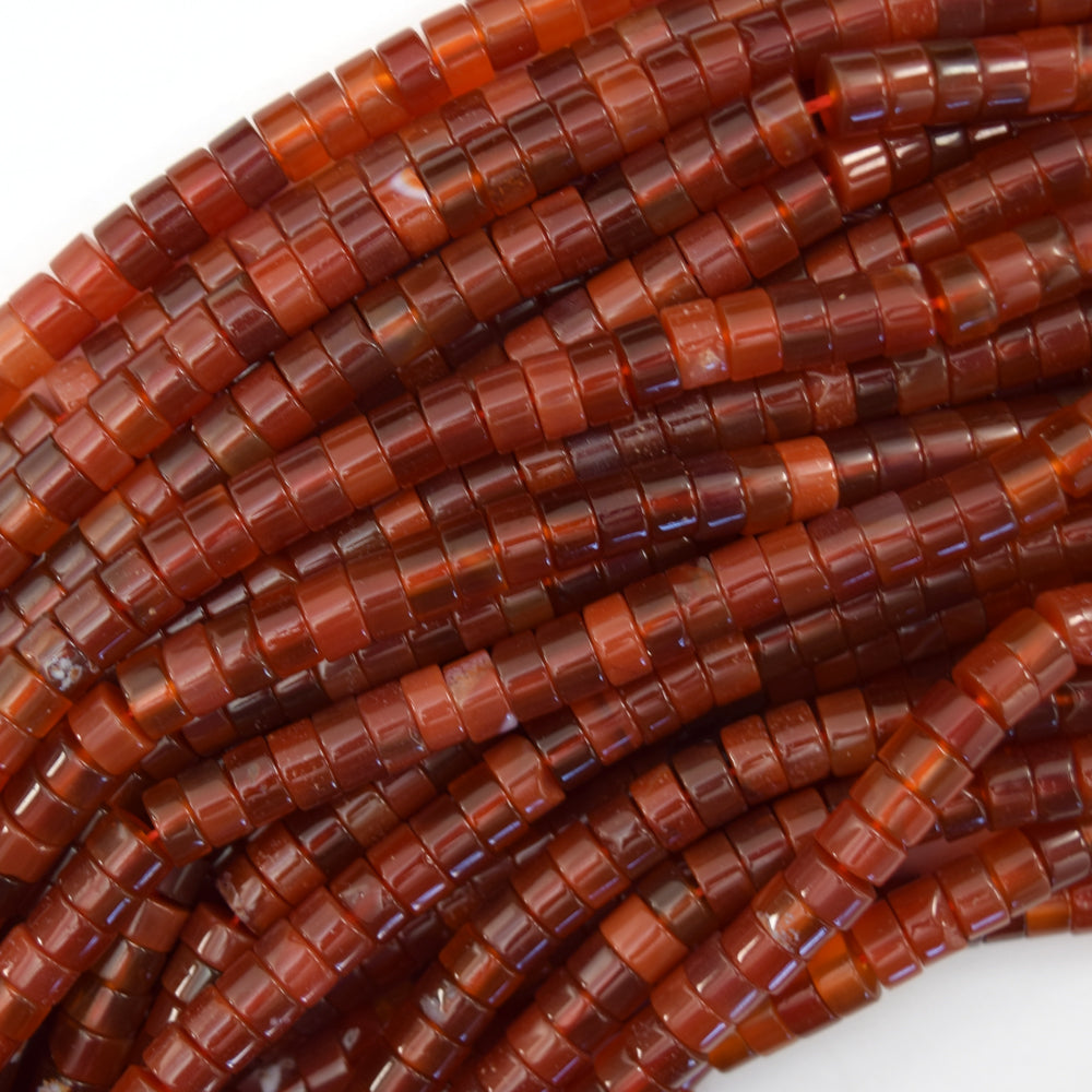 Red Carnelian Heishi Disc Beads Gemstone 15.5" Strand 3x6mm