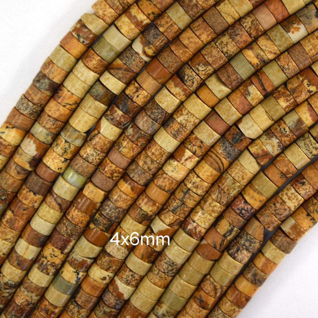 Natural Picture Jasper Heishi Disc Beads Gemstone 15" Strand 4mm 6mm - Eagle Beadz