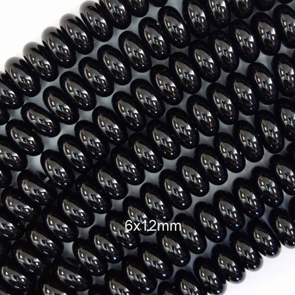 AA Black Onyx Rondelle Button Beads Gemstone 15" Strand 4mm 6mm 8mm 10mm 12mm - Eagle Beadz