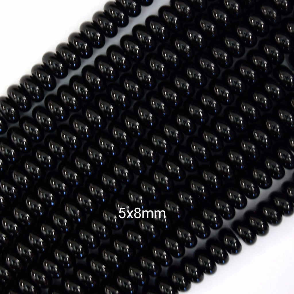 AA Black Onyx Rondelle Button Beads Gemstone 15" Strand 4mm 6mm 8mm 10mm 12mm - Eagle Beadz