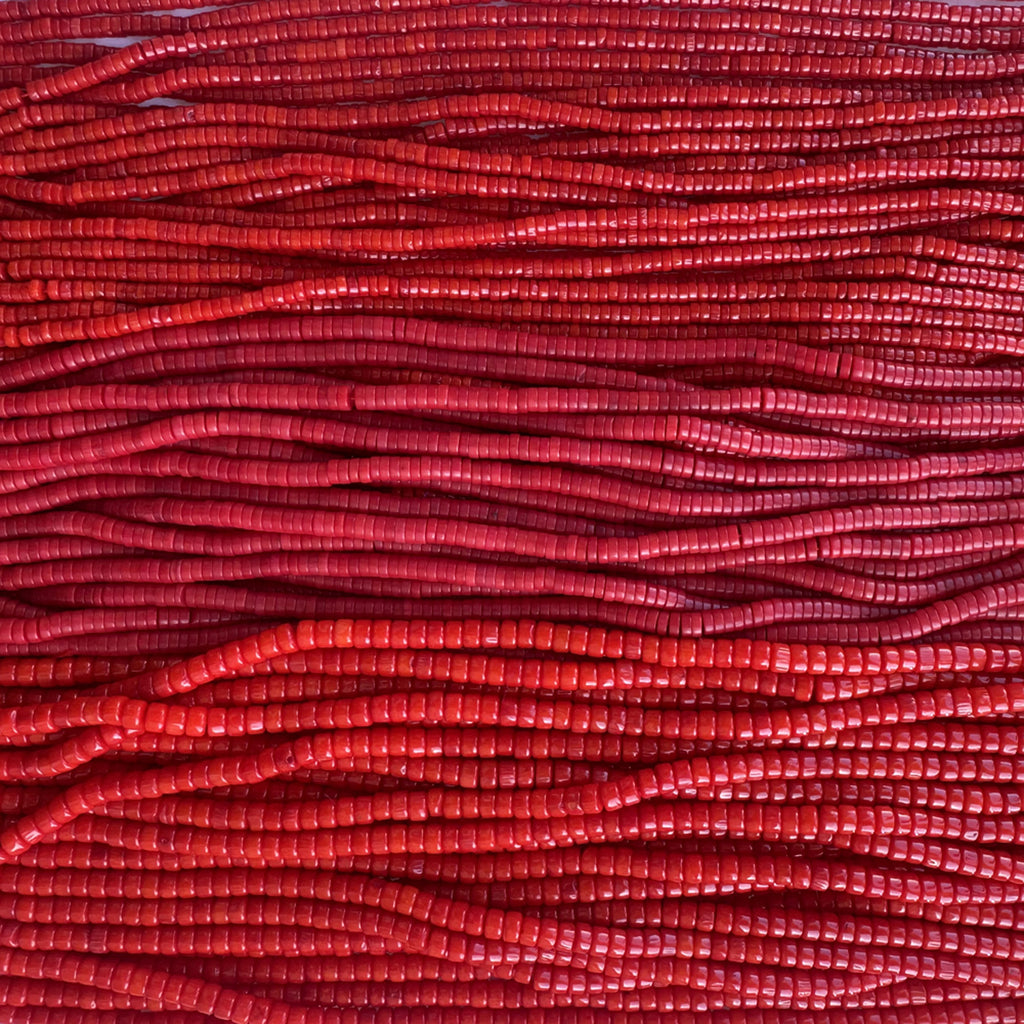Red Coral Heishi Disc Beads Gemstone 16" Strand 4mm 5mm 6mm - Eagle Beadz