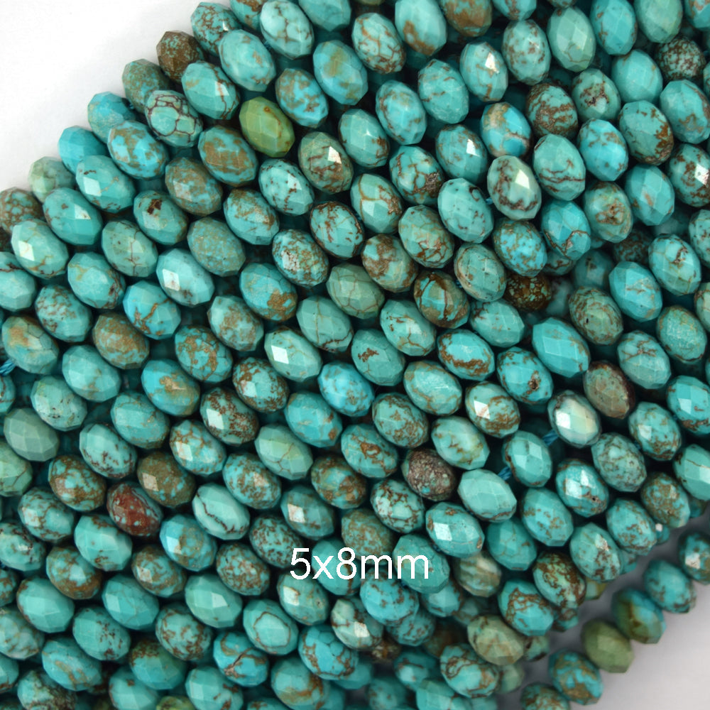 Faceted Brown Matrix Blue Turquoise Rondelle Button Beads 15" Strand 4mm 6mm 8mm