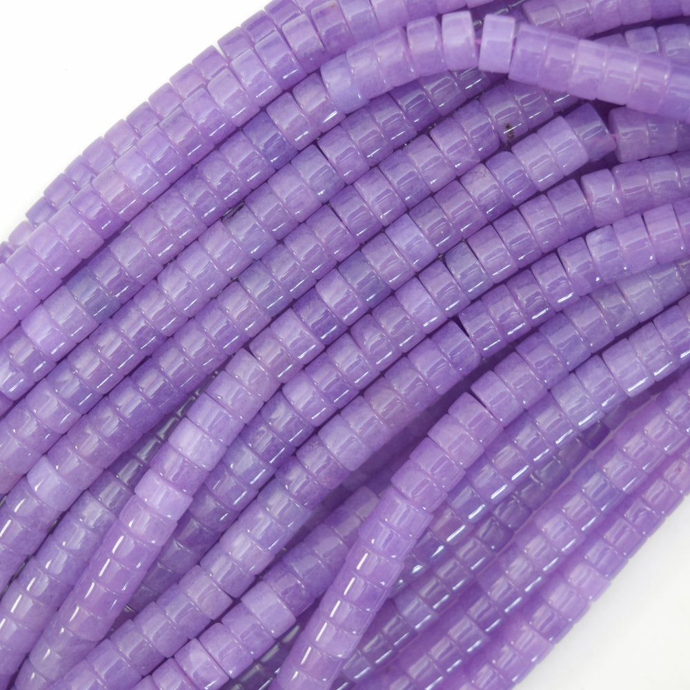 Purple Colored Jade Heishi Disc Beads Gemstone 15.5" Strand 4mm 6mm