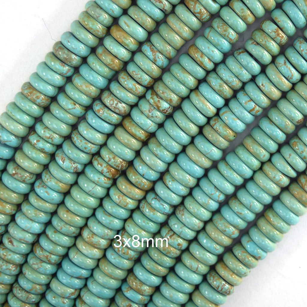 Greenish Blue Turquoise Rondelle Button Beads 15" Strand 6mm 8mm 10mm 12mm - Eagle Beadz