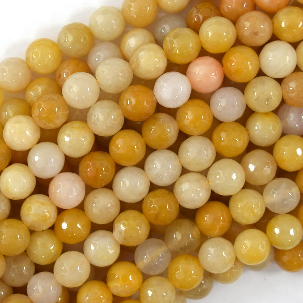 Natural Faceted Yellow Jade Round Beads 15" Strand 4mm 6mm 8mm 10mm 12mm