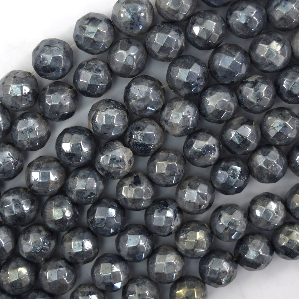 Mystic Titanium Faceted Gray Labradorite Larvikite Round Beads 15" 6mm 10mm