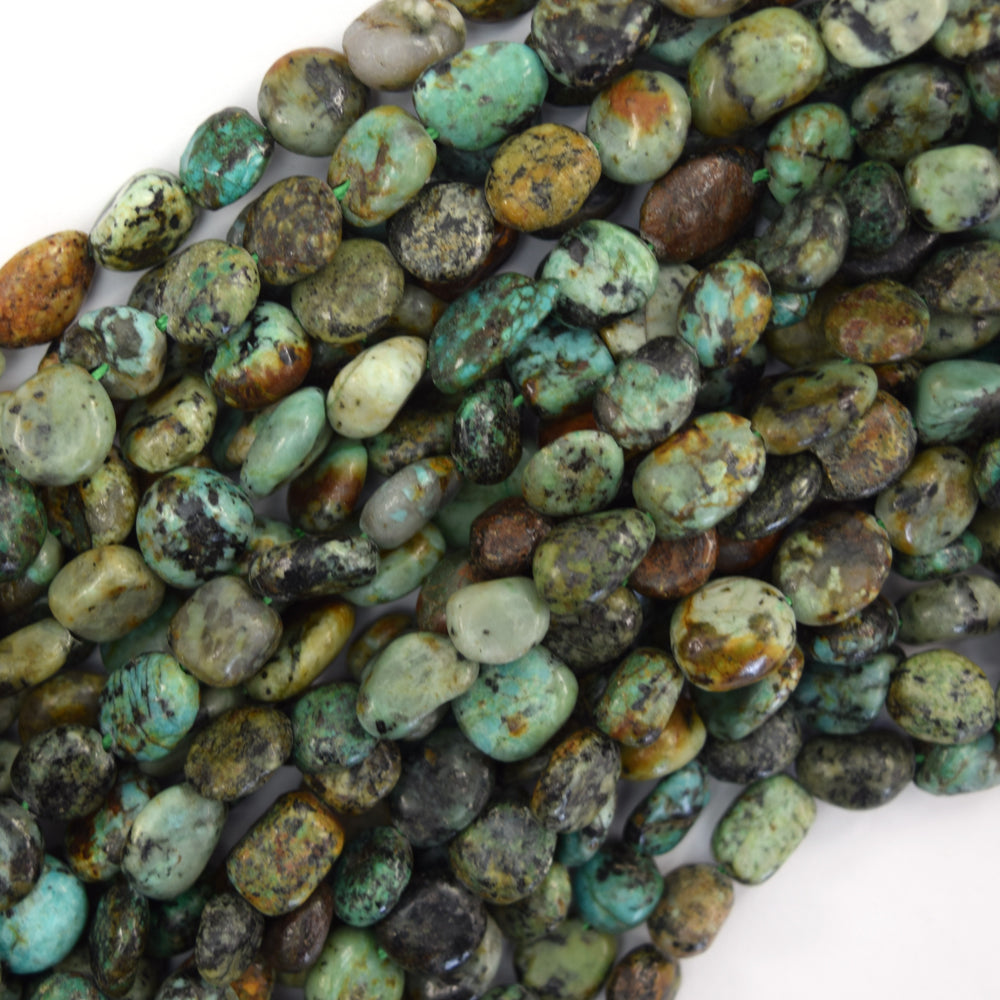 6mm - 8mm natural green african turquoise pebble nugget beads 15.5" strand