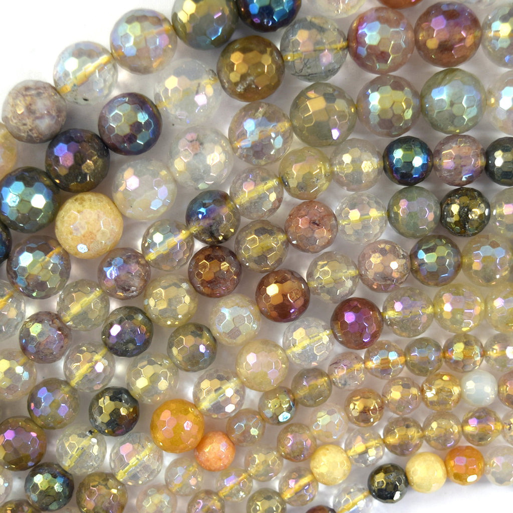 Mystic Titanium Natural Faceted Rutilated Quartz Round Beads 15" 6mm 8mm 10mm - Eagle Beadz