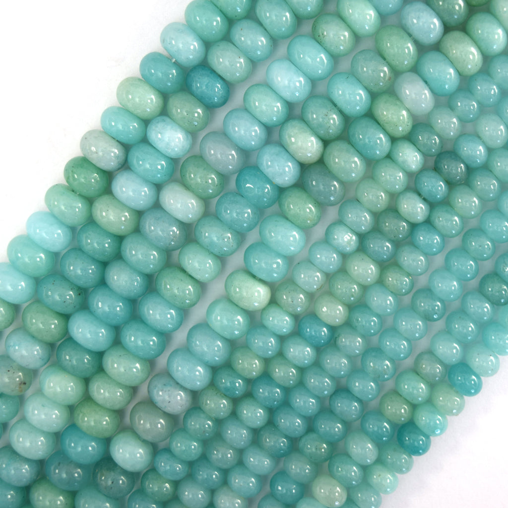 AA Natural Blue Amazonite Rondelle Button Beads Gemstone 15" Strand 6mm 8mm S2