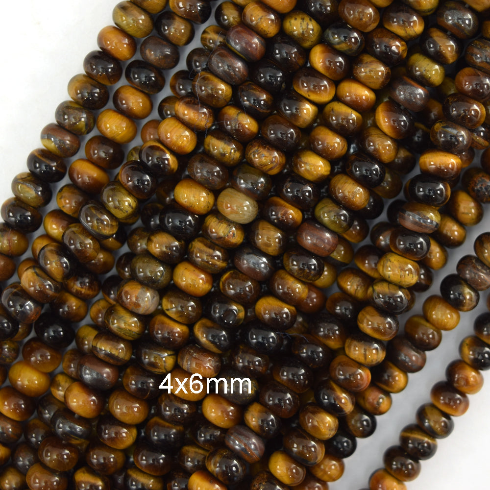 Natural Tiger Eye Rondelle Button Beads Gemstone 15" Strand 4mm 6mm 8mm - Eagle Beadz