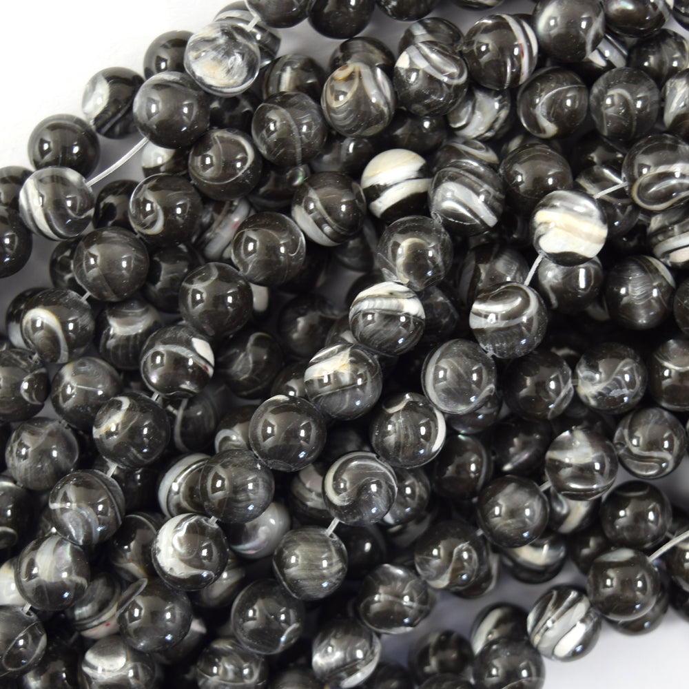 Black Gray Mother Of Pearl MOP Round Beads Gemstone 15.5" Strand 4mm 6mm 8mm