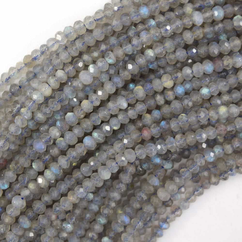3x4mm natural faceted gray labradorite rondelle button beads 15.5" strand 4mm
