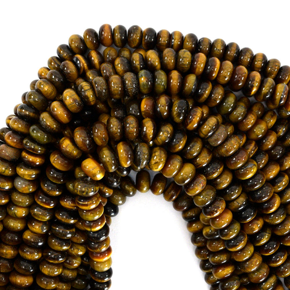 Natural Tiger Eye Rondelle Button Beads Gemstone 15" Strand 4x6mm
