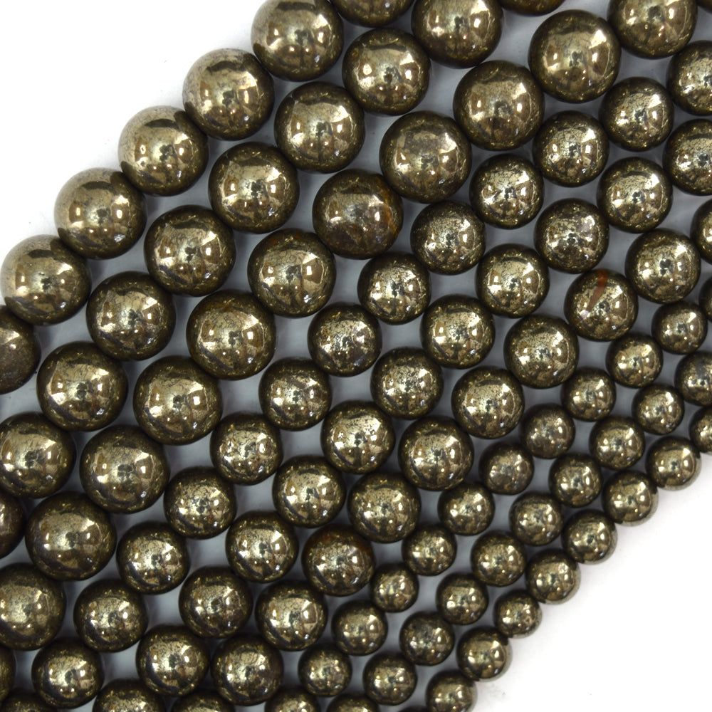 Natural Pyrite Round Beads Gemstone 15" Strand 6mm 8mm 10mm