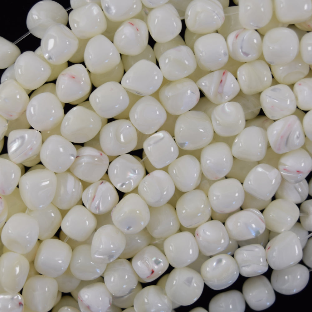 8mm white mother of pearl mop pebble nugget beads 15.5" strand