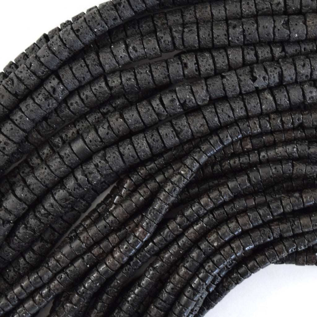 Black Lava Heishi Disc Beads Gemstone 15" Strand 4mm 6mm - Eagle Beadz