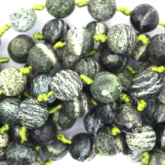 10mm natural faceted green zebra jasper round beads 14" strand