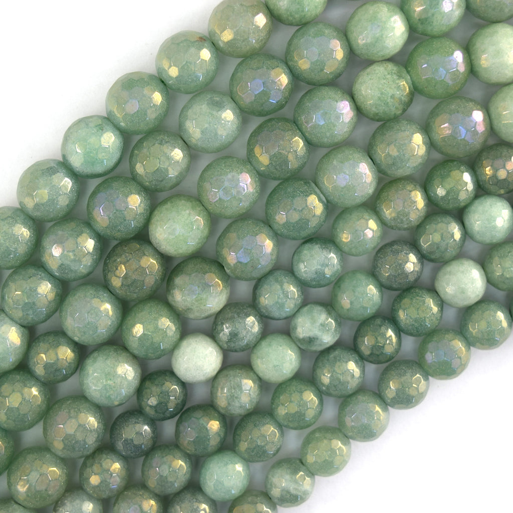 Mystic Titanium Faceted Green Aventurine Round Beads 15" Strand 6mm 8mm 10mm - Eagle Beadz