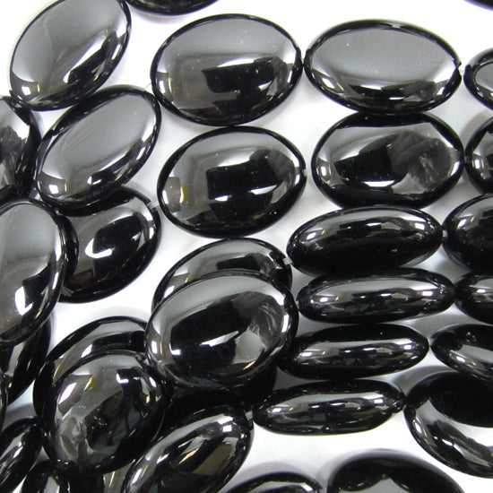 AA Black Onyx Flat Oval Beads Gemstone 15.5" Strand 14mm 18mm 20mm