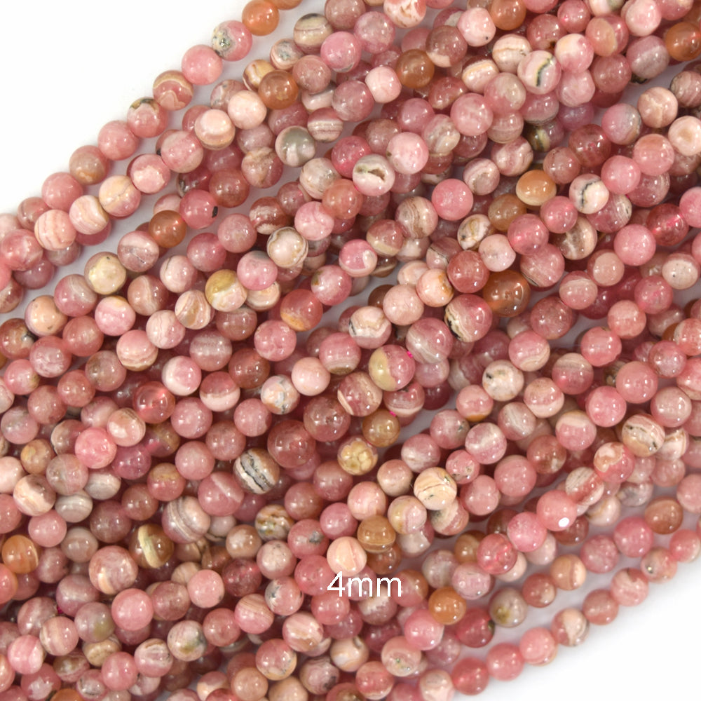 4mm natural Argentina pink rhodochrosite round beads 15" strand
