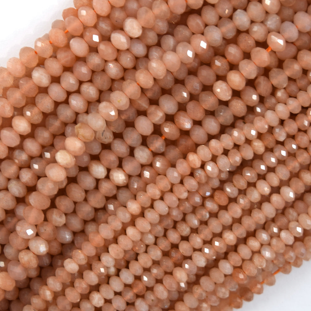 Natural Faceted Orange Sunstone Rondelle Button Beads 15.5" Strand 3mm 4mm