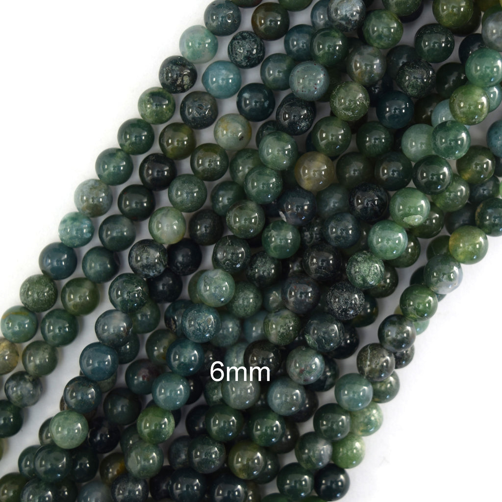 Natural Green Moss Agate Round Beads Gemstone 15" Strand 4mm 6mm 8mm 10mm 12mm - Eagle Beadz