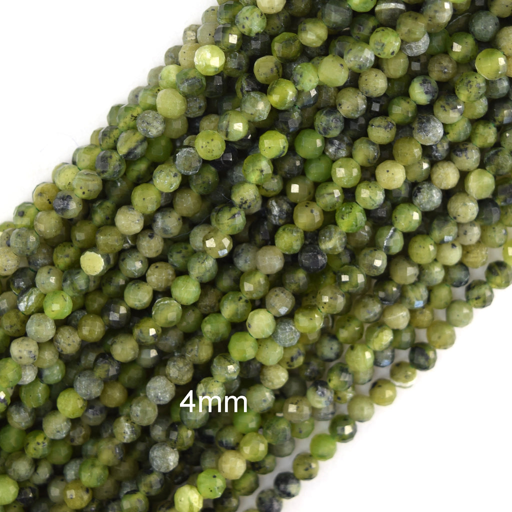 Natural Micro Faceted Canadian Green Nephrite Jade Round Beads 15.5" 3mm 4mm - Eagle Beadz