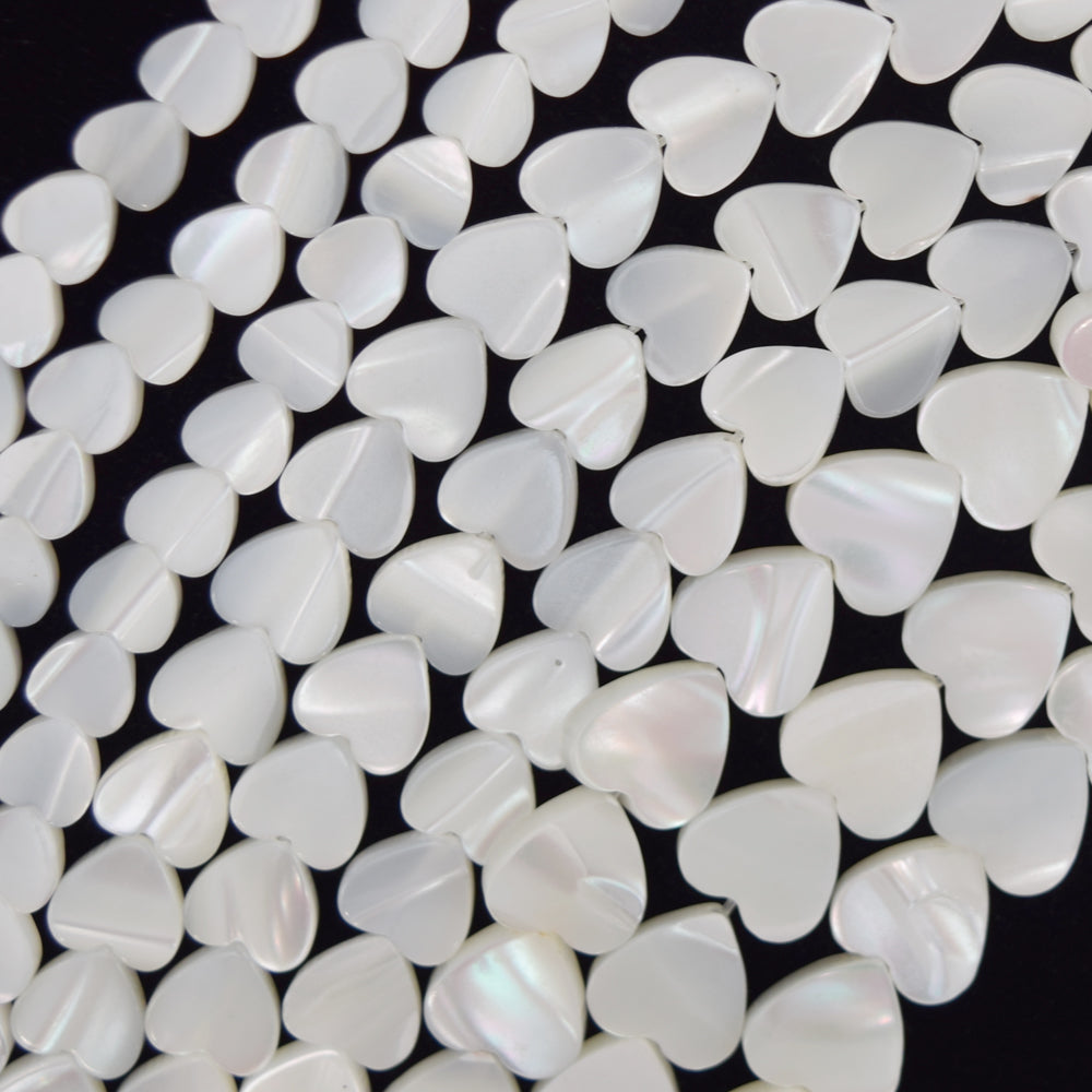 White Mother Of Pearl MOP Heart Beads Gemstone 15.5" Strand 6mm 8mm 10mm - Eagle Beadz