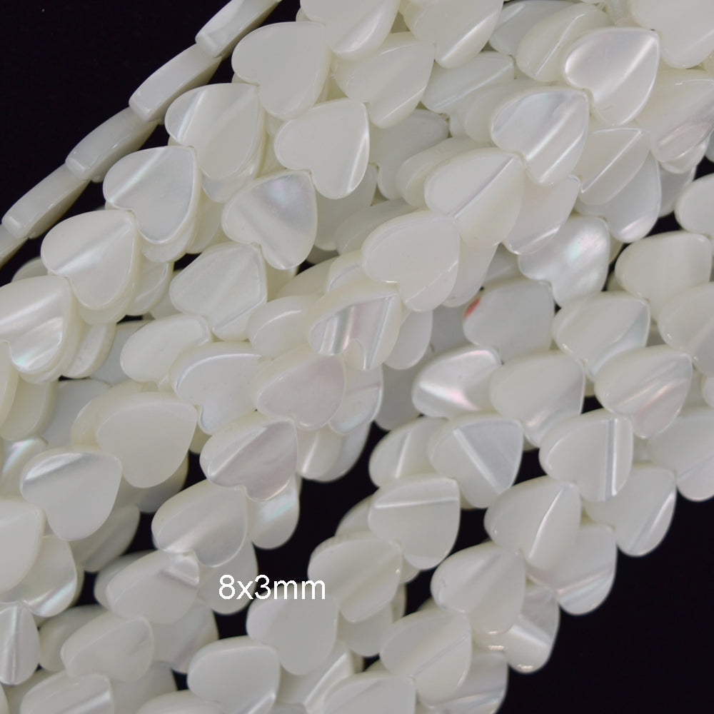 White Mother Of Pearl MOP Heart Beads Gemstone 15.5" Strand 6mm 8mm 10mm - Eagle Beadz