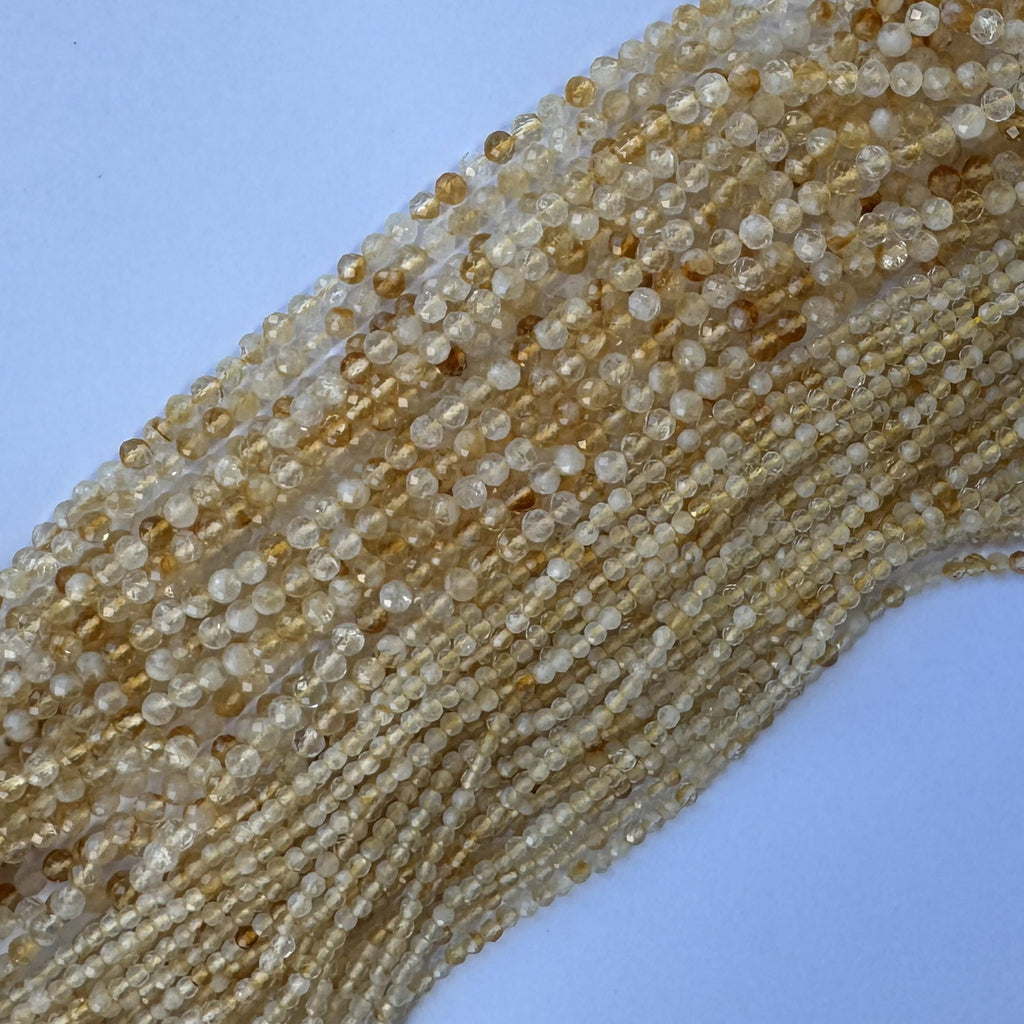 Natural Micro Faceted Yellow Citrine Round Beads Gemstone 15.5" Strand 3mm 4mm S3 - Eagle Beadz