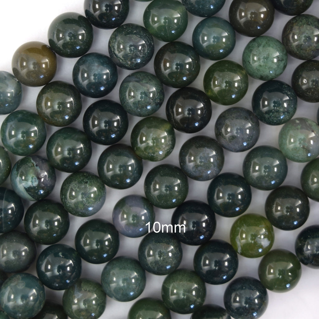 Natural Green Moss Agate Round Beads Gemstone 15" Strand 4mm 6mm 8mm 10mm 12mm - Eagle Beadz