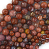 Natural Faceted Red Brown Portuguese Agate Round Beads 15