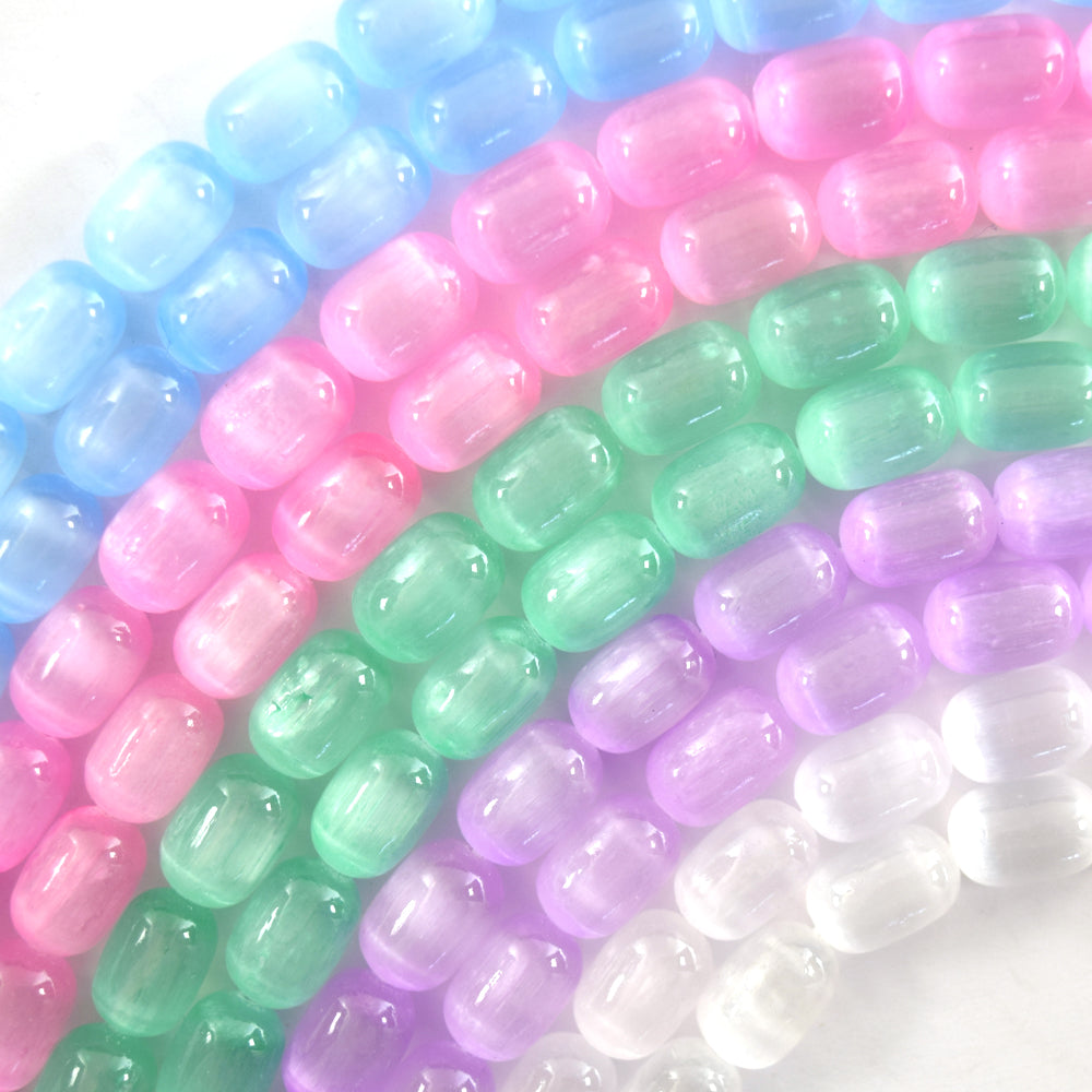 8x12mm Genuine Selenite Drum Barrel Beads Gemstone 15.5" Strand