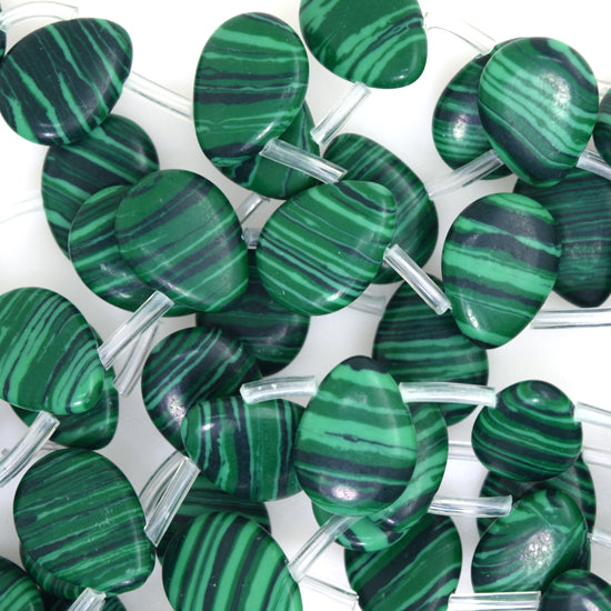 12x16mm synthetic green malachite flat teardrop beads 15.5" strand top drilled
