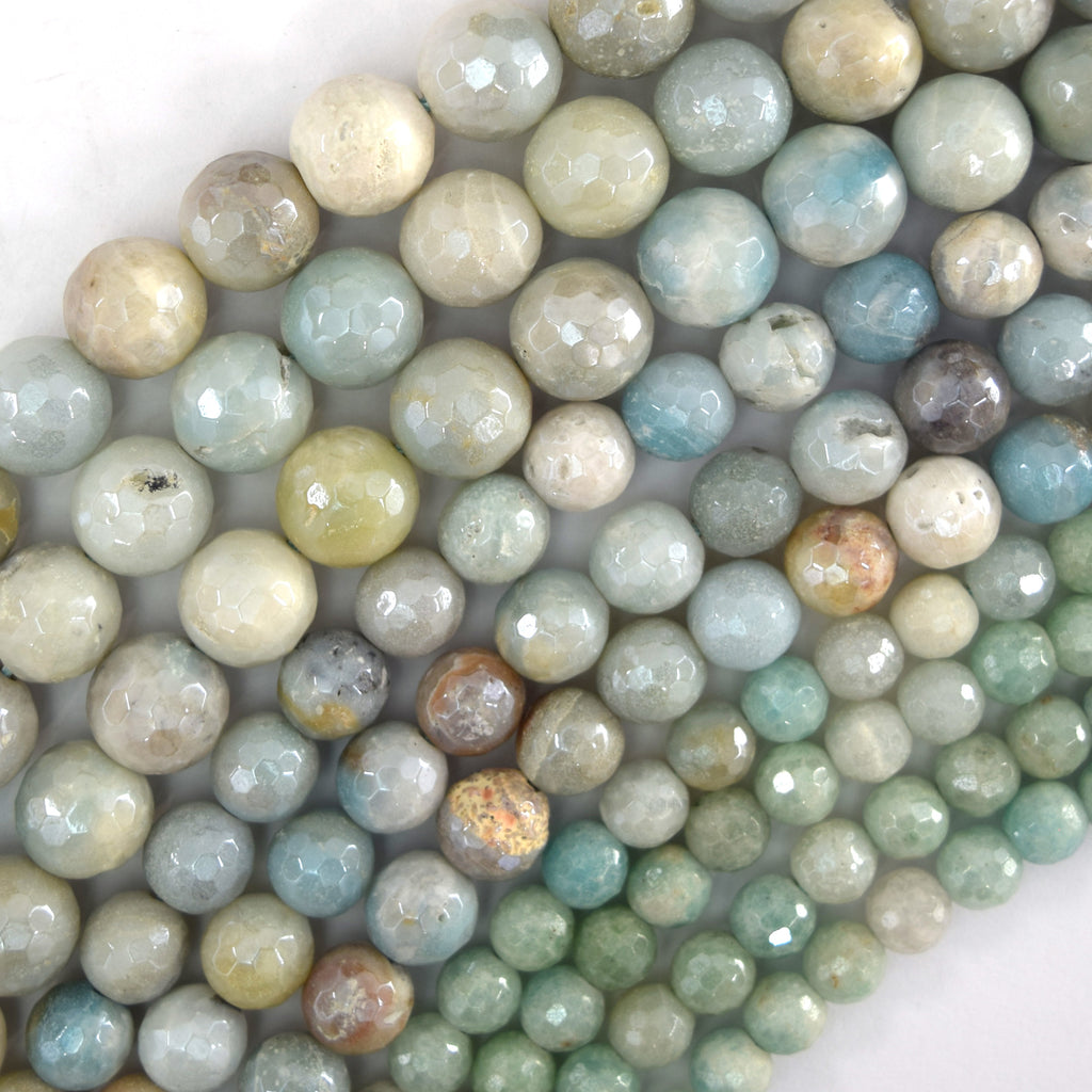 Mystic Titanium Faceted Amazonite Round Beads Gemstone 15" Strand 6mm 8mm 10mm
