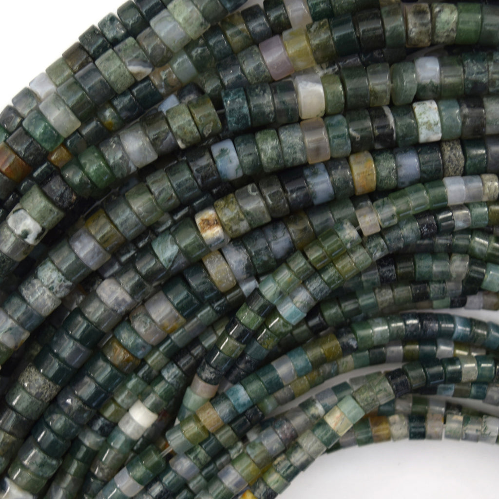 Natural Green Moss Agate Heishi Disc Beads Gemstone 15.5" Strand 4mm 6mm - Eagle Beadz