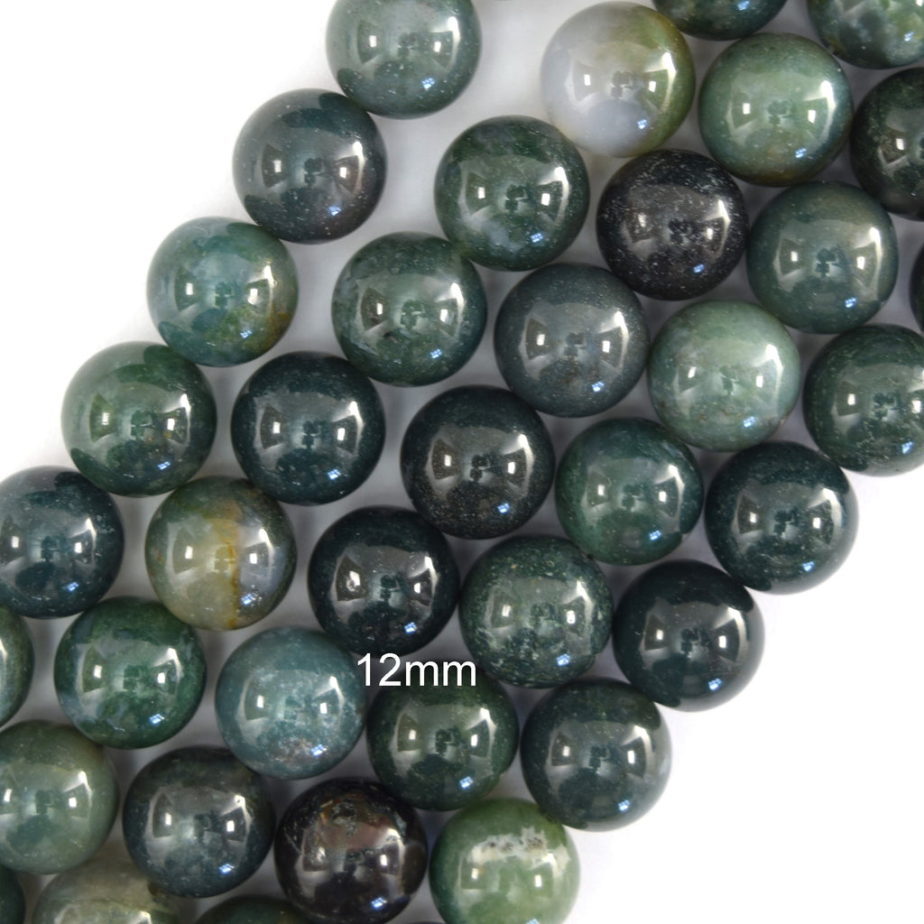 Natural Green Moss Agate Round Beads Gemstone 15" Strand 4mm 6mm 8mm 10mm 12mm - Eagle Beadz