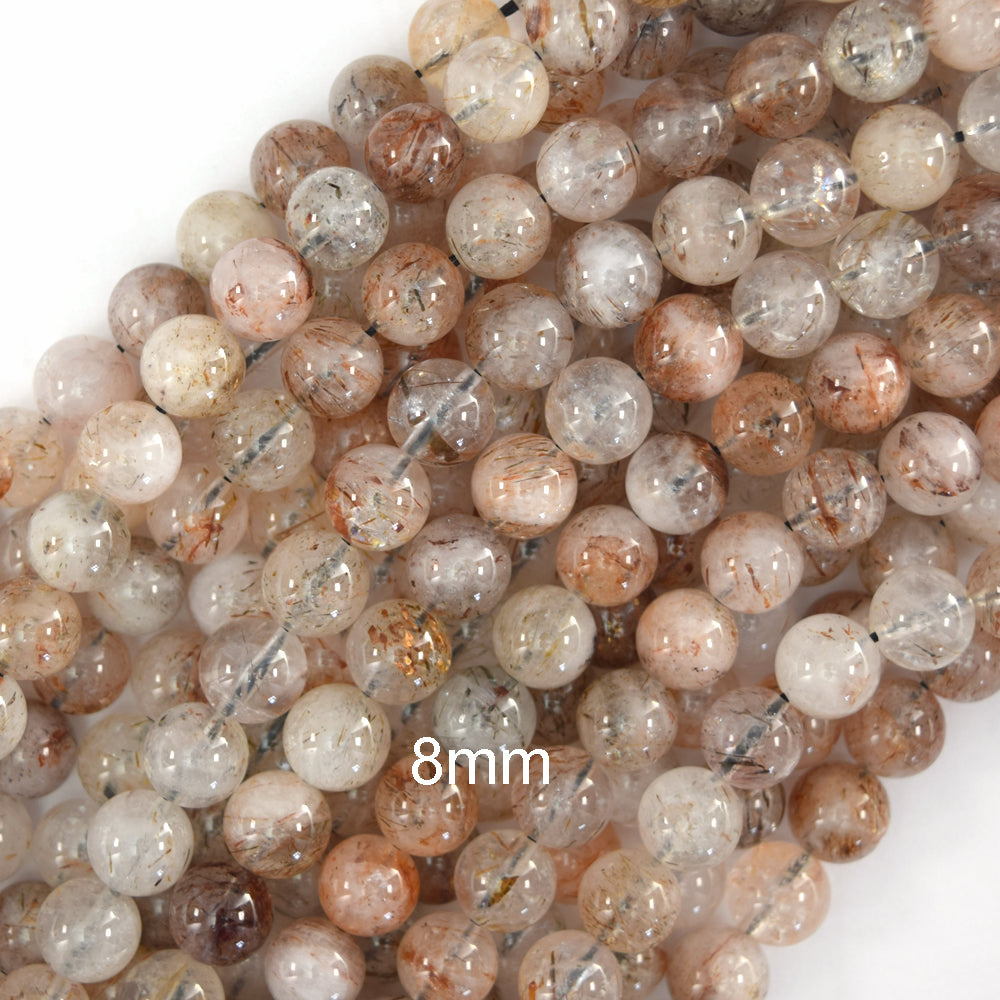 Natural Black Gold Super Seven Rutilated Quartz Round Beads 15" 6mm 8mm 10mm - Eagle Beadz