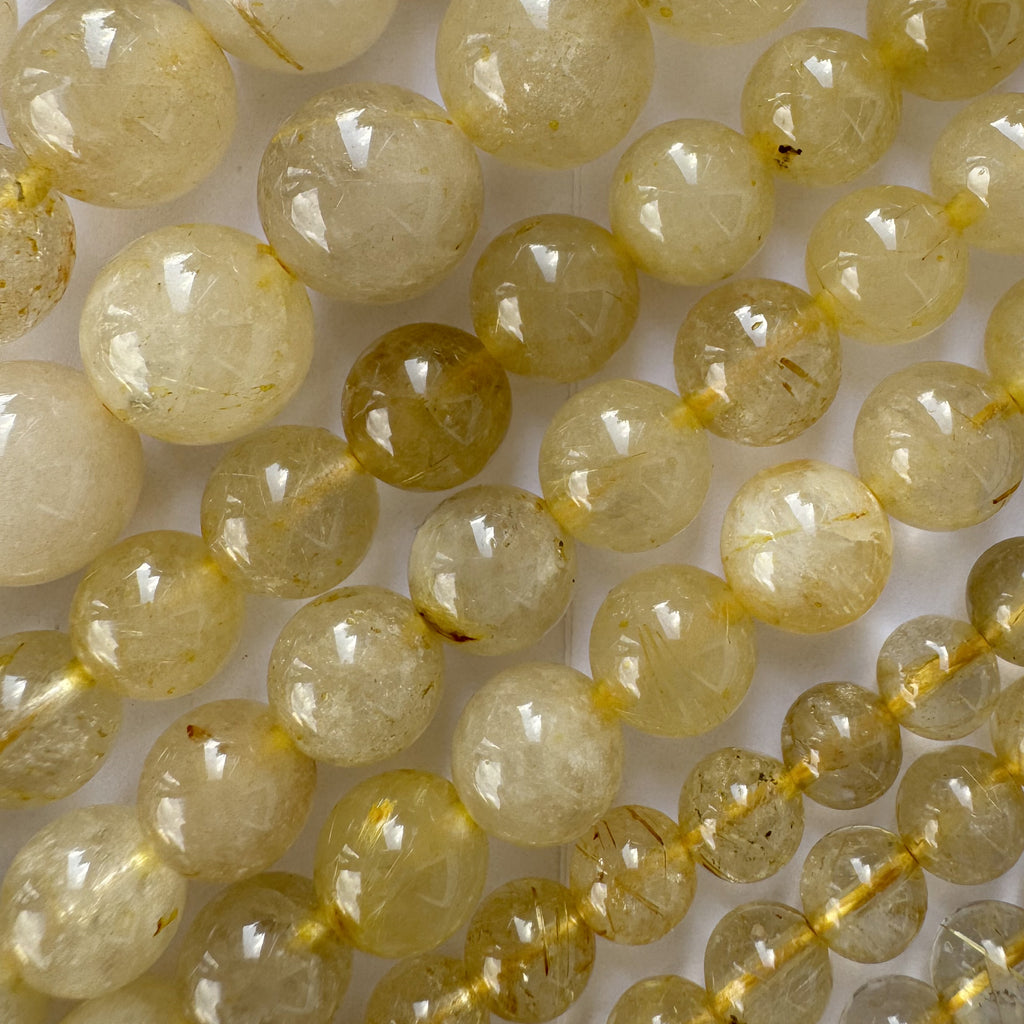 Natural Gold Rutilated Quartz Round Beads Gemstone 15" Strand 6mm 8mm 10mm
