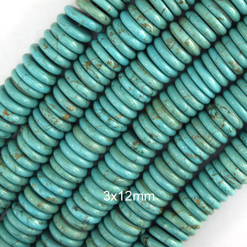 Greenish Blue Turquoise Rondelle Button Beads 15" Strand 6mm 8mm 10mm 12mm - Eagle Beadz