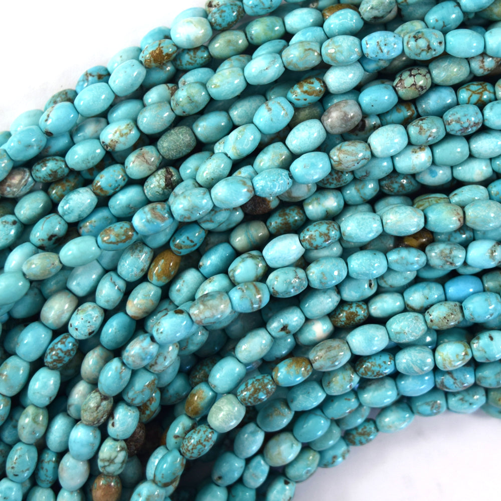 4x6mm brown matrix blue turquoise rice beads 15.5" strand