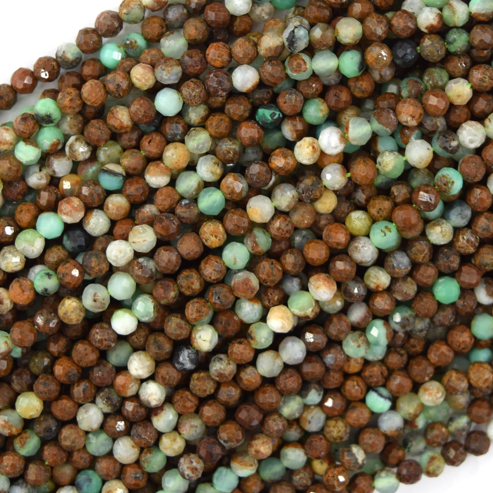 Natural Faceted Australian Brown Green Chrysoprase Round Beads 15.5" 3mm 4mm